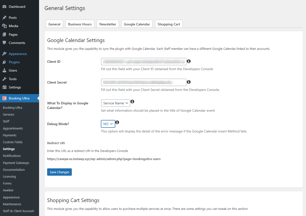 Google Calendar Integration - G Calendar Settings