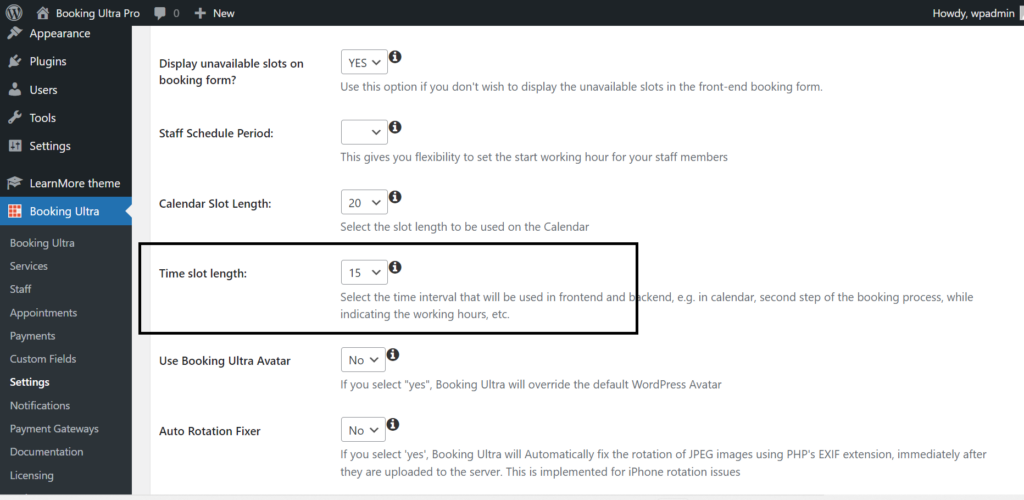 how-to-change-the-time-slot-length-booking-ultra-pro